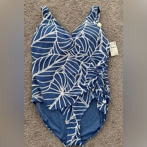 Blue and White Leaf Print Swimsuit, Artesands, Nordstrom Rack, Size 14, New WT